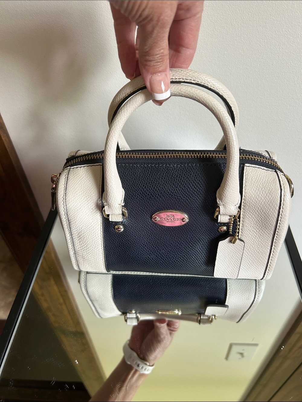 Coach Navy and Cream Mini Satchel with Gold Hardware